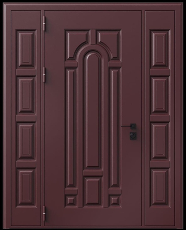 Входная термодверь с металлофиленкой, вставками по бокам и порошковым окрашиванием RAL 3007 (тип №2)