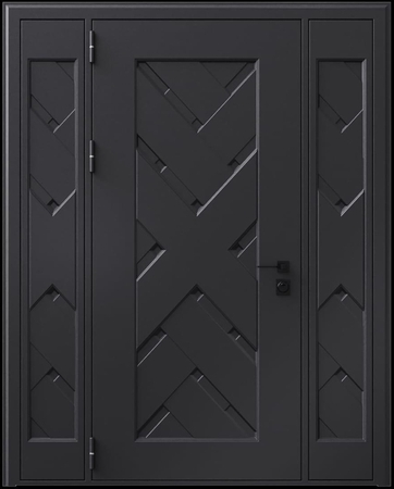 Входная термодверь с металлофиленкой, вставками по бокам и порошковым покрытием RAL 9004 (тип №10)