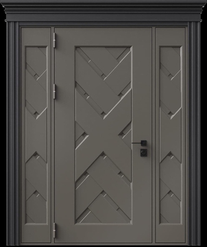 Входная термодверь с металлофиленкой, вставками по бокам, карнизом и порошковым напылением RAL 7022 (тип №5)