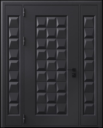 Входная термодверь с металлофиленкой, вставками по бокам и порошковым покрытием RAL 9004 (тип №5)