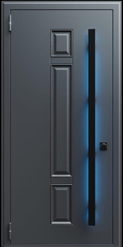 Входная термодверь с металлофиленкой, длинной ручкой с подсветкой и порошковым покрытием RAL 7021 (тип №2)