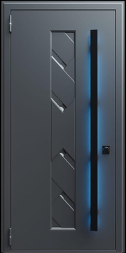 Входная термодверь с металлофиленкой, длинной ручкой с подсветкой и порошковым покрытием RAL 7021 (тип №3)