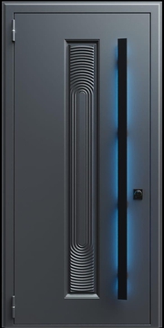 Входная термодверь с металлофиленкой, длинной ручкой с подсветкой и порошковым покрытием RAL 7021 (тип №6)
