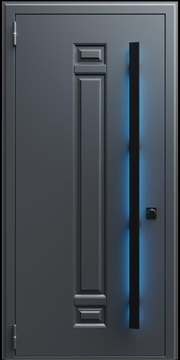 Входная термодверь с металлофиленкой, длинной ручкой с подсветкой и порошковым покрытием RAL 7021 (тип №9)